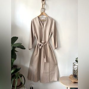 Fall Solid V-neck Single-breasted Long-sleeved Shirt Dress